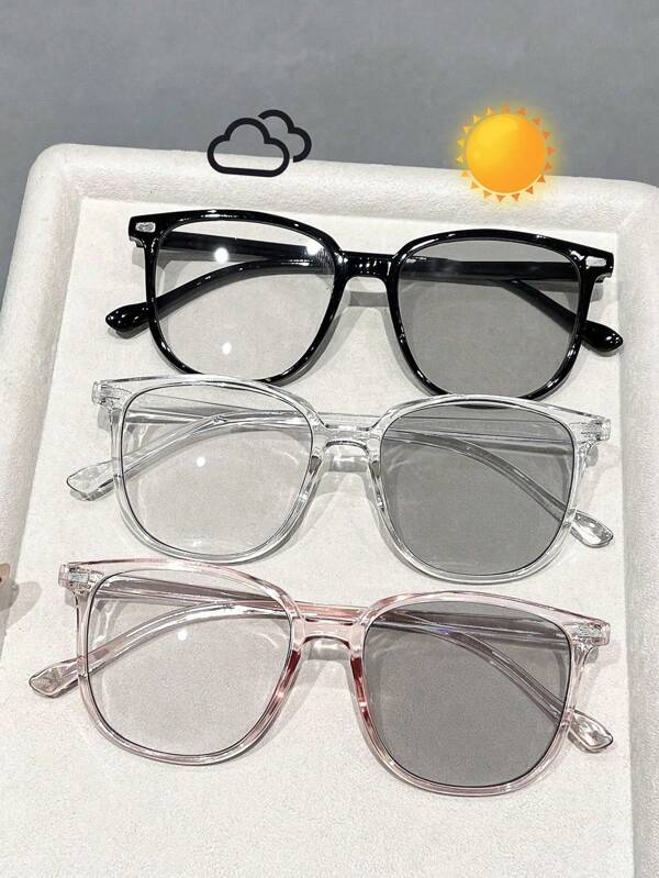 1/2/3pcs Geometric Inlaid Nail Colorful Lively Modern Simple Style Women Fashion Photochromic Glasses For Street-Photography Outdoor Casual Activities Musical Festival Driving Accessories