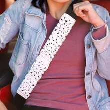 onEternal Handmade Crochet Puff Steering Wheel Cover And Seatbelt Cover Car Decor Set