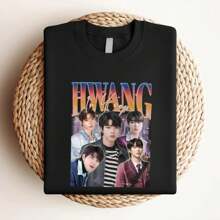 180g pure Cotton Limited HWANG IN YEOP Retro T Shirt Fans Korean Vintage Actor Versatile Stretched graphic Top For Everyday Wear Casual homme fashion Soft Slightly designer clothes streetwear Breathable Stylish Print Round Neck Short Sleeve Comfortable Summer For Women Unisex - Negro - Ver 3