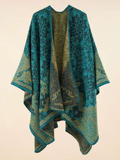 1 Stück Damen Herbst/Winter Boho Stil Allover-Muster asymmetrischer/asymmetrischer Cover-Up, warm, bequem, vielseitig als lässige Umhang-Cover-Up, geeignet für Urlaub, Alltag, Reisen