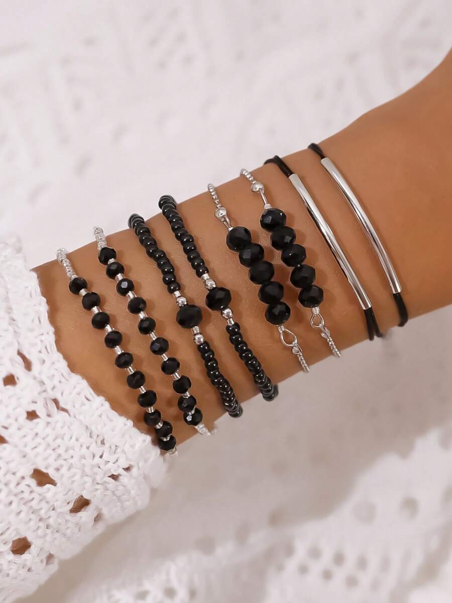 Set Gelang Manik-Manik Kristal Buatan Tangan 8 Buah, Perhiasan Pesta Liburan Wanita, Hadiah - MultiWarna - View 1