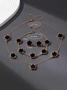 1 Juego de joyería elegante y versátil con collar, aretes y pulsera con diseño de flor de 5 pétalos