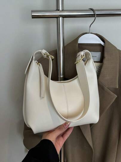 1 件简约设计 PU 纯色时尚百搭柔软单肩包，迷你腋下包手提包女士