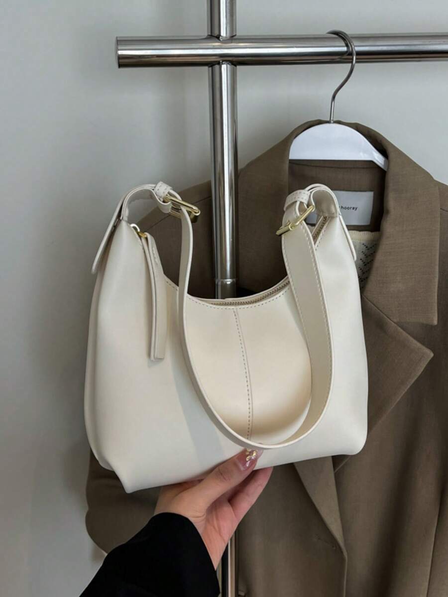 1 buah Tas Bahu Lembut Serbaguna Modis Bahan PU Warna Solid, Tas Mini untuk Wanita - Putih - View 1