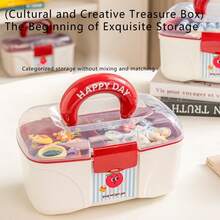 Hair Accessories Storage Box Cute Kids Portable Plastic Organizer With Handle Divided Compartments For Clips Headbands Storage - 粉色 - 查看 4