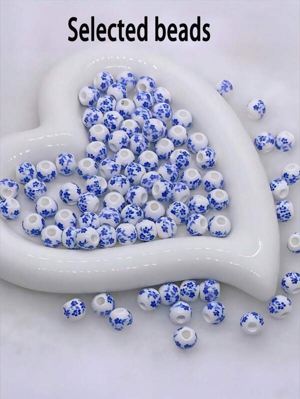 30 peças de contas de cerâmica de orquídea de porcelana azul e branca, acessórios de joias artesanais faça você mesmo, materiais para fabricação de pulseiras, contas soltas para cortinas com contas