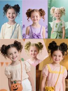 2 PIEZAS Pieza de cabello ondulado rizado sintético para moño de niños, extensiones de cabello corto, adecuado para que los niños usen pelucas, rosquillas, moños de cabello, accesorios para el cabello de niñas y diademas