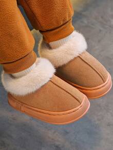 Children's Shoes And Boots 2025 Autumn And Winter New Small, Medium And Large Children's Home Indoor And Outdoor Plush Shoes Thickened Soft Sole Comfortable Simple Casual - 卡其色 - 查看 2