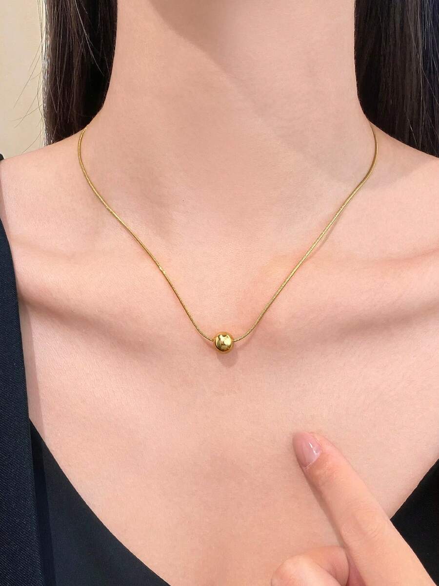 1/2pcs Stainless Steel Snake Bone Chain & Small Bead Pendant Necklace, Minimalist Fashion Versatile Jewelry For Women, No Box