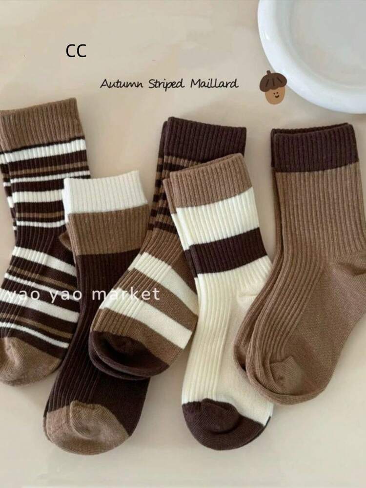 Kit 3 6 12 Mid-Calf Socks Vintage Style Elegant Earthy Tones Women's 35-40 - Nhiều màu - Xem 2