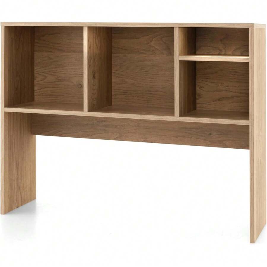 Desk Hutch, Desktop Shelf With 4 Shelves, Desk Bookshelf W/Anti-Toppling Devices, Wood Table Top Bookshelf Organizer, Small Desk Shelf For Study, Office, Dorm (Natural, 4 Shelves) - 自然的 - 查看 1