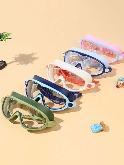 1pc Cartoon Colorful Silicone Swimming Goggles, Waterproof Anti-Fog Large Frame Earplug Integrated Swim Goggles For Boys And Girls