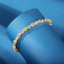 MDFUN 1 chiếc vòng tay tennis hình mắt đính kim cương và đá Cubic Zirconia mạ vàng thanh lịch, phù hợp cho nữ - Vàng - Xem 3