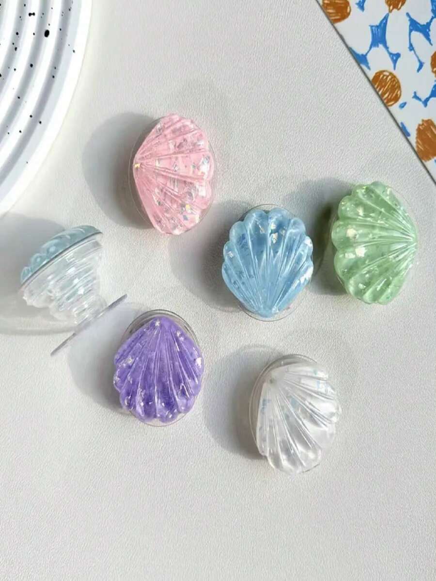 1pc 3D Shell Glitter Phone Grip Stand, Expandable, Korean Minimalist Style Compatible With IPhone, Android Phone, Gift For Birthday, Family, Friends Push-Pull Phone Grip Phone Holder Phone Accessories