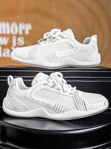 Herren atmungsaktive Mesh Patchwork Kontrast Farbgepolsterte Laufschuhe, modische vielseitige flache weiche bequeme leichte Lässig Sneaker für den täglichen Weg zur Arbeit, Urlaub, geeignet für alle Jahreszeiten, Schnürung Lässig Sportschuhe für Herren
