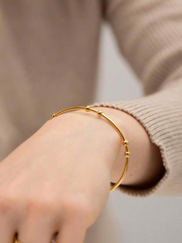 1pc Simple & Fashionable Gold Tone Bangle Bracelet, Suitable For Women's Daily And Holiday Wear, Jewelry Gift