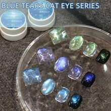 PERPECT COLOR Blauer Tränen Katzenauge Serie, 3 Farben 1 Stück/3g einzigartige blaue Farbe und magnetisches Pulver, verleiht einen träumerischen, romantischen Eindruck, verleiht der gesamten Nagelkunst einen einzigartigen Charme, Salon Zuhause Geschenk für Frauen