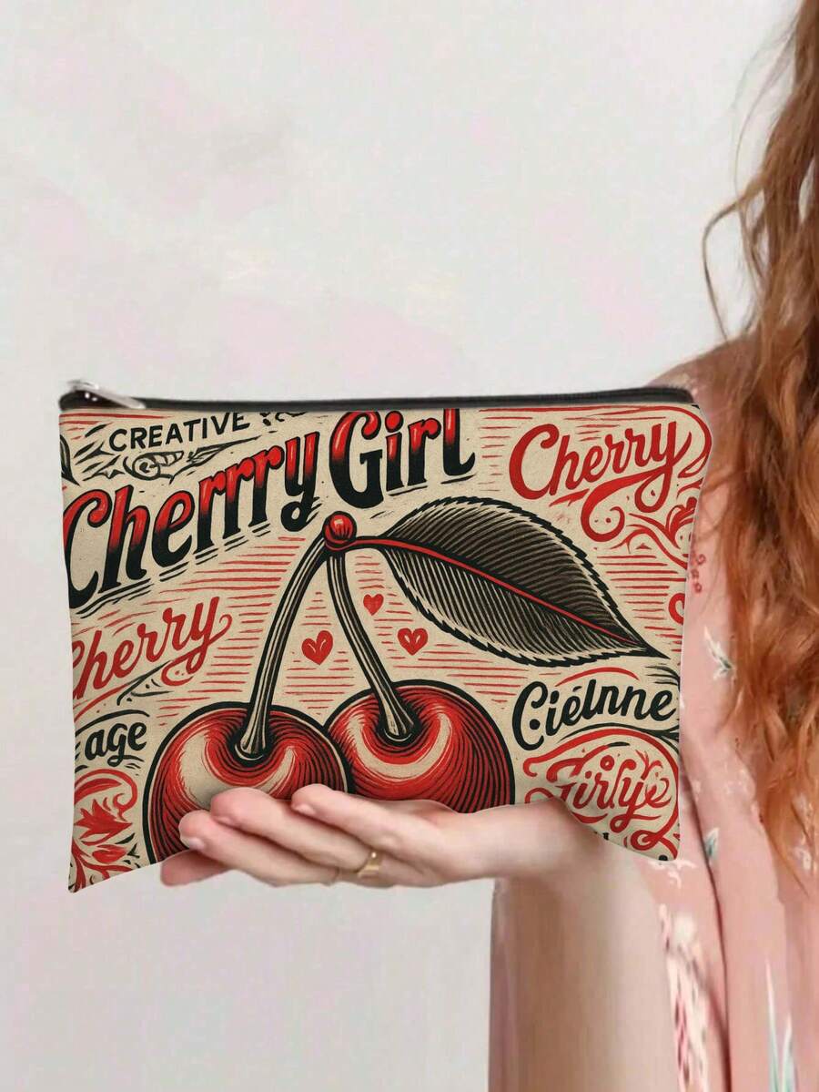 1 件复古樱桃化妆包 - 樱桃设计复古化妆包，便携式旅行收纳袋，可收纳刷子和洗漱用品，男女通用美学配件包，健身、露营、商务旅行、化妆旅行包、圣诞礼物 - 彩色 - 查看 1