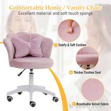 Dyhome Pink Valentine's Day Vanity Chair Butterfly Vanity Makeup Chair, Velvet Petal Desk Chair Upholstered Modern Tufted Home Office Chair With Back, Computer Chair 360°Swivel Task Chair, Height Adjustable Computer Task Chair For Bedroom Living Room, Valentine's Day Gift - 粉色 - 查看 5