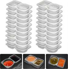 20 Set Reusable Snack Containers, 2-Compartment Dipping Containers With Lid For Refrigeration, Portion Control, Outdoor Takeaway Sauce Dip Case - Clear - View 2