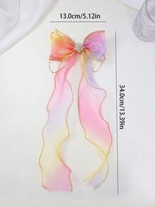 2pcs Pink & Purple Bowknot Hair Clips With Pearl Chain, Rainbow Hair Pins, Princess Hairstyle Decor For Girls, Suitable For Daily Wear, Holiday Photos - Multicolor - View 5