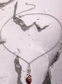 قلادة خفاش قلب جوتيك عتيقة - قلادة قلب وخفاش جوتيك عتيقة - من الفولاذ المقاوم للصدأ المتين، خالي من النيكل، مناسب للهالوين والملابس اليومية - فكرة هدية فريدة للأصدقاء والعائلة