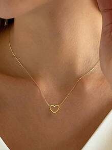 1pc Minimalist Elegant Heart Shaped Pendant Necklace, Suitable For Women, A Fashionable Small Gift For Friends - Vàng - Xem 6