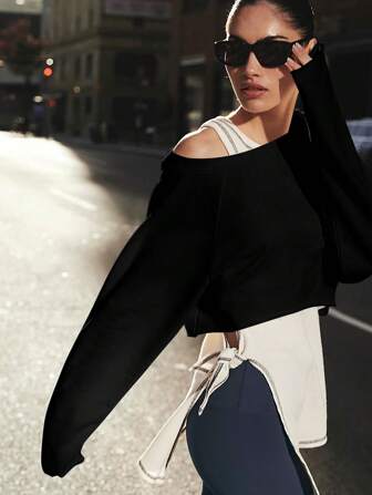 女士户外运动衬衫，女士休闲长袖短款运动斜领套头衫