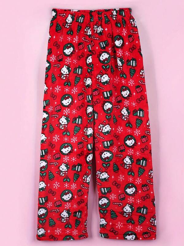 Sanrio Sanrio For Hello Kitty Flannel Fluffy Pajama Pants, Ultra-Comfy, Christmas Pjs(Due To Size Differences By Country, Please Purchase A Larger Size)Versatile, And Cozy Autumn And Winter Wear For Ladies And Men - Cartoon Character Design, Fluff Comfortable, Casual Home And Outdoor Wear, Parent-Friendly, Vacation Perfect For Sleeping Or Resting, Holiday Or Birthday Gifts, Back To School Season, Christmas Gifts