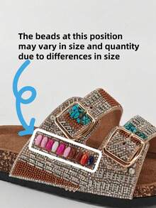 Nuevos zapatos negros con brillo ROULVXIANG, sandalias de playa de vacaciones, sandalias deslizantes esponjosas, sandalias planas para mujeres - Marrón - Ver 8