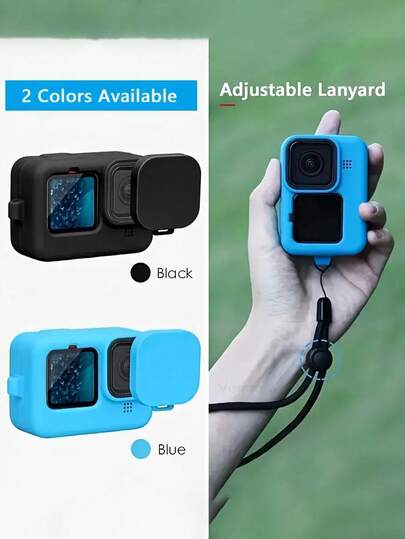 1pc Durable Silicone Protective Case, Designed For GoPro HERO 12/11/10/9 - Full Protective Shell With Lens Cover And Wrist Strap (Suitable For Cycling, Skiing And Vlogging)