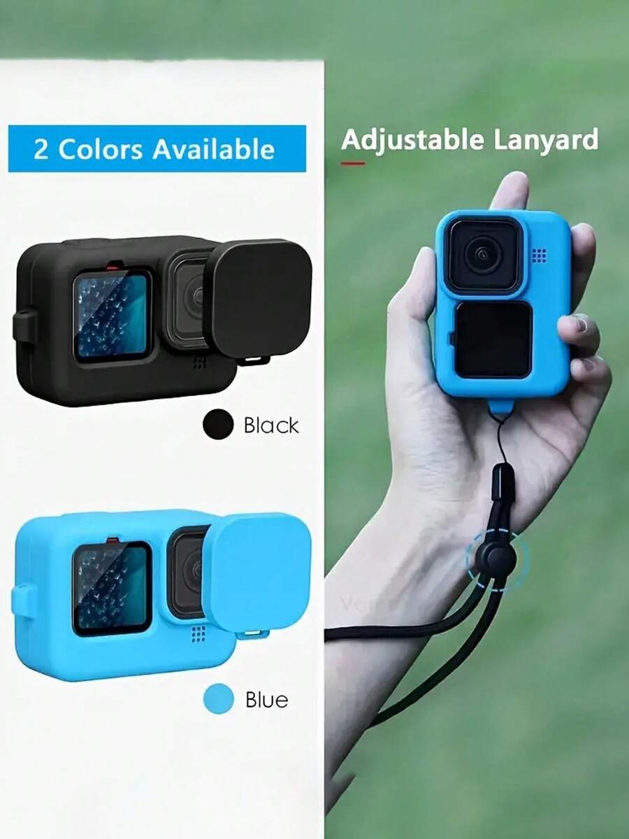 1pc Durable Silicone Protective Case, Designed For GoPro HERO 12/11/10/9 - Full Protective Shell With Lens Cover And Wrist Strap (Suitable For Cycling, Skiing And Vlogging) - Multicolor - View 1