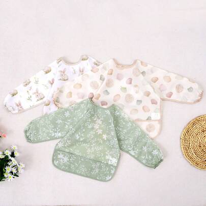 1個 メスプルーフ ベビービブ、防水スモック ベビービブ 食事用、洗濯機洗い可能 長袖ビブ、ベビーリードウィーニング、幼児ビブ