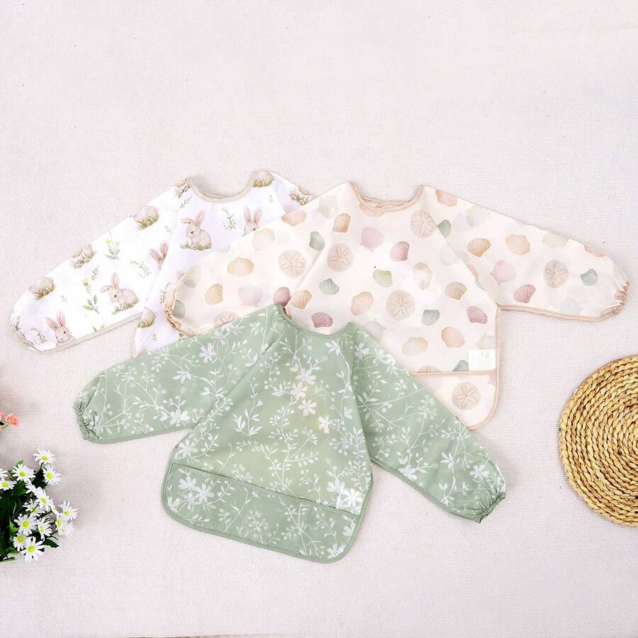 1pc Waterproof Baby Bib, Smock Style Bib, Machine Washable Long Sleeve Bib, Suitable For Self-Weaning Babies, Toddler Bibs