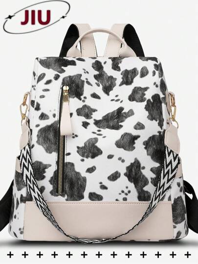 Anti-Theft Pu Leather Flower Print Backpack Women Purse, Multi-Function Fashion Day Bag, Multi-Pocket Lightweight Travel Bag, Large Capacity Simple School Bag, Convenient Book Bag, For Students, Travel Vacation, Business Trip, Daily Commuting, Shopping, Office, Dating, Outdoor, Birthday Gift, Holiday Gift, Mochilas