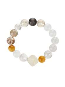 1pc High Quality S925 Silver Natural Multi-Gem Crystal Bracelet, Includes White Crystal, White Phantom Quartz, Helps With Study & Career, Matched With Tiger's Eye, Yellow Citrine, Black Obsidian, Yellow Agate, Suitable For Self, Girlfriend, Friend, Mother, Unisex. Jewelry Color Randomly Assorted - Bracelet - View 3