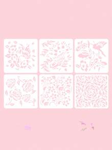 6PCS Multifunctional Hollow Template Set With Petal And Leaf Element Design PET Material Template, Waterproof And Durable, Can Be Washed And Reused. Suitable For Diaries, Scrapbooks, Drawing Books, Canvas, Wood Boards And Wall Decorations, It Is An Ideal Choice For Handicraft Enthusiasts And Artists.,For School Supplies,Back To School