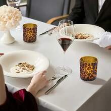 1个复古豹纹烛台，空杯，浪漫烛光晚餐装饰，香薰蜡烛杯，桌面摆件，节日派对用品，送给家人和朋友的礼物 - 彩色 - 查看 5