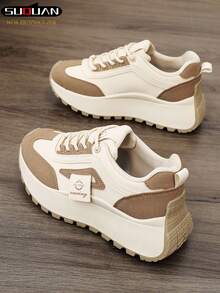 Women's Thick Sole Sneakers, 2025 New Spring & Autumn Lightweight Thick Sole Shoes, Suitable For Spring & Autumn Sports Style, Women's Lace-Up White Shoes - Beige - View 8