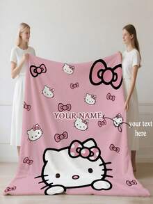 1 pezzo Coperta personalizzata Sanrio, con licenza ufficiale, coperta a tema Hello Kitty rosa, 4 opzioni di colore, personalizzabile con nome, morbida e delicata sulla pelle, lavabile, personalizzata in modo carino e unico, regalo ideale per famiglia, amici, adatta per divano, letto, sala da tè, camera da letto, soggiorno, sala da pranzo