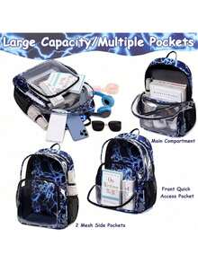 Polaris Clear Backpacks For School Heavy Duty Transparent See Through Clear Backpack Stadium Approved Clear Bookbag For Boys College School Clear Backpack For Concert Work Sport Travel - 藍色閃電 - 查看 4