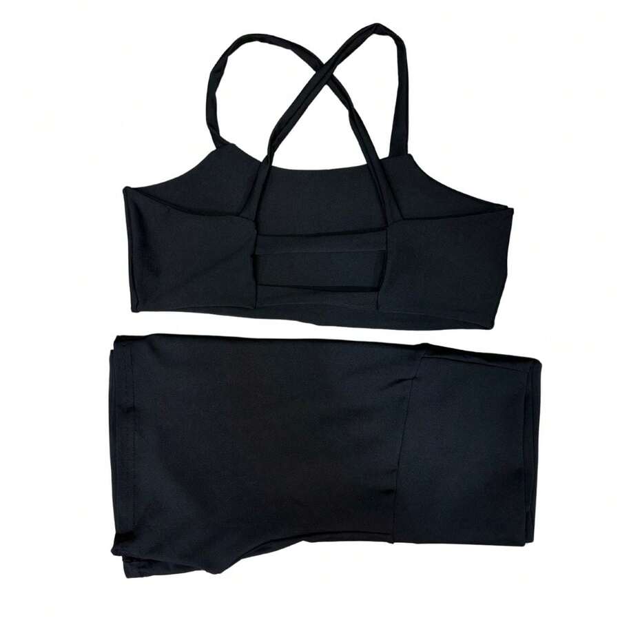 Women's Fitness Set Shorts And Top, Butt Lifting Gym, High Waist Suplex - Negro - Ver 1