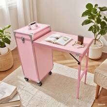 Rolling Foldable Makeup Table, 5 Drawers With Large Space, Multi-Function, Retractable Nail Table, Foldable Cosmetic Box For Technician Workstation, Mobile Makeup Artist Trolley, Pink - 粉色 - 查看 3