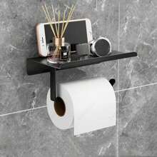 1PC Wall Mounted Toilet Paper Holder With Phone Shelf Stainless Steel Self Adhesive Or Screw Toilet Paper Roll Holder - Rustproof And Bathroom Washroom Tissue Roll Holder With Shelf, Bathroom Accessories, Bathroom Storage And Organization Bathroom Accessaries Bathroom Tools - Multicolor - View 4