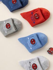 Marvel 5双装儿童短袜，超级英雄卡通透气男童袜 - 彩色 - 查看 4