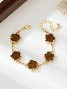 1条优雅幸运四叶草女士手链，婚礼/派对礼物 - 棕色 - 查看 3