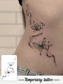 1pc Y2K Style Black Ink Ribbon Butterfly Temporary Tattoo Sticker, Waterproof Sweat-Proof Washable Fake Tattoo For Arm, Shoulder, Suitable For Fashion People