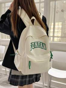 1 件多功能背包，简约休闲风格纯色面料，多个口袋，拉链装饰，可打开，大容量，独特字母印花，时尚舒适，可调节肩带，轻便方便，适合青少年、学校、运动、旅行，用途广泛 - 白色 - 查看 7