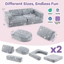 10 Pcs Modular Kids Play Couch Sectional Sofa Glow In The Dark Floor Cushion - Grey - View 3
