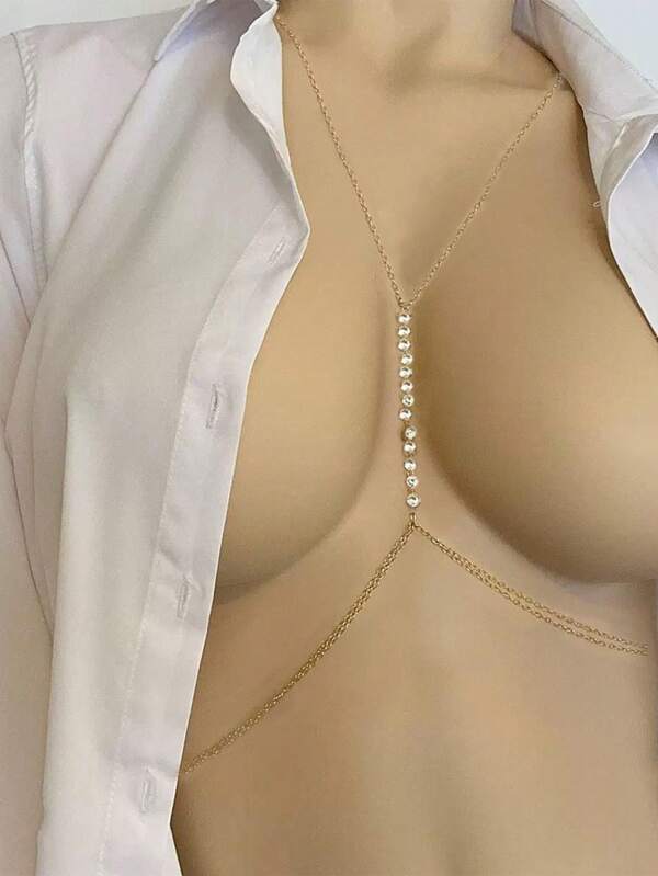 1 stuk gepersonaliseerde pijl-/strass-/parelketting, sexy, modieuze strandketting met kwastjes en minimalistische pijlketting voor de borst van vrouwen.